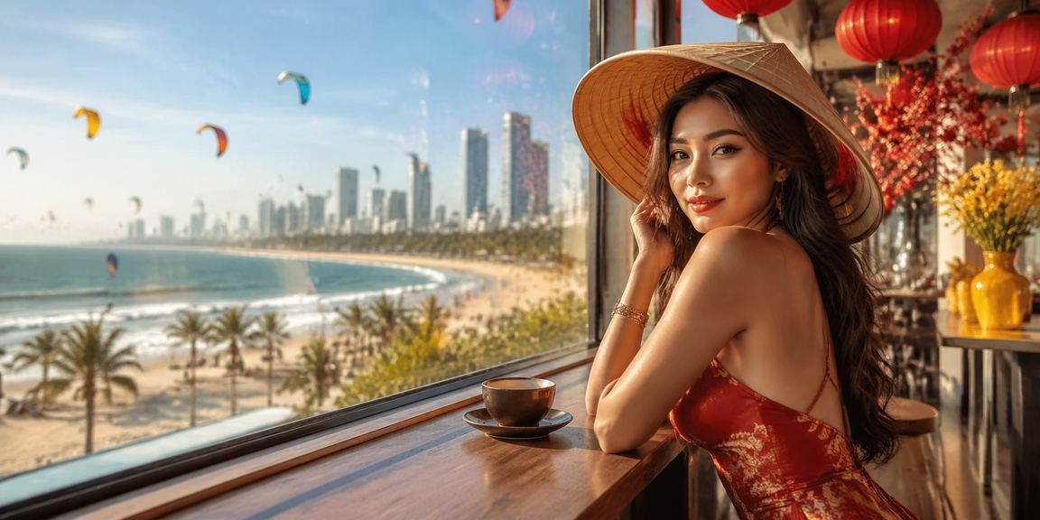 Người chơi tại Mũi Né đội nón lá chơi slot game và sử dụng cashback voucher